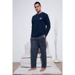 Buratti Ekoseli Yumuşak Dokulu Regular Fit Uzun Kollu Pijama Takımı Erkek Pijama Takımı 609611030 - Lacivert - Gri - 2XL