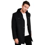 Buratti Erkek Kapüşonlu, Kaşe Kaban, Gri, 2XL
