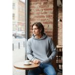 BURATTI Erkek Kapüşonlu Slim Fit Sweatshirt, İçi Tüylü Şardonlu, Açık Gri, M Beden