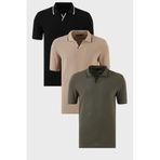 BURATTI Erkek Polo Yaka T-Shirt, Regular Fit, Kısa Kollu, 3'lü Paket, Pamuklu, Çok Renkli, S