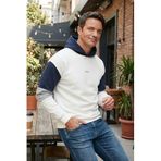 BURATTI Erkek Regular Fit Kapüşonlu, Renk Bloklu Sweatshirt, Ekru, 2XL