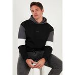 Buratti Erkek Regular Fit Kapüşonlu Sweatshirt, Renk Bloklu, Siyah, L Beden