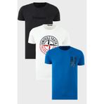 BURATTI Erkek Slim Fit Bisiklet Yaka Baskılı T-Shirt, 3'lü Paket, Beyaz, S