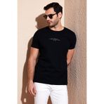 BURATTI Erkek Slim Fit Bisiklet Yaka Kısa Kollu Yazı Baskılı T-Shirt, Siyah, S