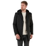 Buratti Erkek Slim Fit Kapüşonlu Kaşe Kaban, Kırçıllı Gri, XL
