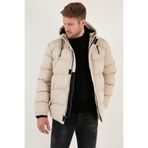 Buratti Erkek Slim Fit Kapüşonlu Şişme Mont, Fermuarlı Cepli, Gri, 2XL