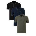 BURATTI Erkek Slim Fit Polo Yaka, Kısa Kollu T-Shirt, 3'lü Paket, Siyah Lacivert Haki, S Beden