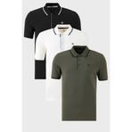BURATTI Erkek Slim Fit Polo Yaka T-Shirt, 3'lü Paket, Siyah Beyaz Haki, S Beden