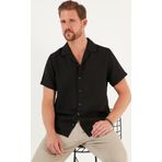 Buratti Keten Görünümlü Kısa Kollu Apaş Yaka Regular Fit Erkek Gömlek CF23S116775 SİYAH