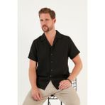 Buratti Keten Görünümlü Kısa Kollu Apaş Yaka Regular Fit Gömlek Erkek Gömlek CF23S116775 - Siyah - XL