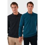 Buratti Pamuk Karışımlı Regular Fit 2'li Paket Polo Yaka Kazak Erkek Polo Yaka Kazak 456223S2 - Antrasit - Petrol - XL