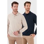Buratti Pamuk Karışımlı Regular Fit 2'li Paket Polo Yaka Kazak Erkek Polo Yaka Kazak 456223S2 - Bej - Haki