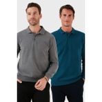 Buratti Pamuk Karışımlı Regular Fit 2'li Paket Polo Yaka Kazak Erkek Polo Yaka Kazak 456223S2 - Koyu Gri-Petrol - XL