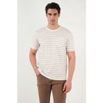 Buratti Pamuklu Çizgili Cep Detaylı Bisiklet Yaka Erkek T Shirt 5904057 VİZON