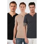 Buratti Pamuklu Düğme Detaylı Slim Fit V Yaka 3'lü Paket T Shirt Erkek T Shirt 5902122S3 - Antrasit - Gri - Siyah