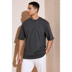 Buratti Pamuklu Oversize Bisiklet Yaka Basic T Shirt Erkek T Shirt 5902365 - Antrasit