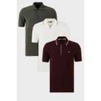 Buratti Pamuklu Regular Fit 3'lü Paket Polo Yaka T Shirt Erkek Polo Yaka T Shirt 59029641827S3 - Beyaz - Bordo