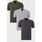Buratti Pamuklu Regular Fit Düğmeli Polo Yaka 3'lü Paket T Shirt Erkek T Shirt 590211827S3 - Antrasit - Gri - Yeşil - XL