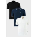 Buratti Pamuklu Regular Fit Düğmeli Polo Yaka 3'lü Paket T Shirt Erkek T Shirt 590211827S3 - Beyaz - Indigo - Siyah