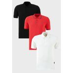 Buratti Pamuklu Regular Fit Düğmeli Polo Yaka 3'lü Paket T Shirt Erkek T Shirt 590211827S3 - Siyah - Beyaz - Kırmızı
