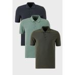 Buratti Pamuklu Regular Fit Düğmeli Polo Yaka 3'lü Paket T Shirt Erkek T Shirt 5902127S3 - Açık Yeşil - Füme - XL