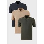 Buratti Pamuklu Regular Fit Düğmeli Polo Yaka 3'lü Paket T Shirt Erkek T Shirt 5902127S3 - Antrasit - Haki - Vizon - 2XL