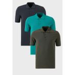 Buratti Pamuklu Regular Fit Düğmeli Polo Yaka 3'lü Paket T Shirt Erkek T Shirt 5902127S3 - Antrasit - Haki - XL