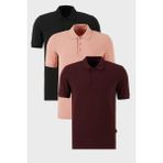 Buratti Pamuklu Regular Fit Düğmeli Polo Yaka 3'lü Paket T Shirt Erkek T Shirt 5902127S3 - Bordo - Pudra - Siyah - XL