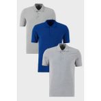 Buratti Pamuklu Regular Fit Düğmeli Polo Yaka 3'lü Paket T Shirt Erkek T SHİRT 5902127S3 - Gri Melanj - Saks - XL