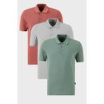 Buratti Pamuklu Regular Fit Düğmeli Polo Yaka 3'lü Paket T Shirt Erkek T Shirt 5902127S3 - Pembe - Gri - Yeşil - 2XL