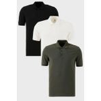 Buratti Pamuklu Regular Fit Düğmeli Polo Yaka 3'lü Paket T Shirt Erkek T SHİRT 5902127S3 - Siyah - Beyaz - Haki - XL