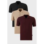 Buratti Pamuklu Regular Fit Düğmeli Polo Yaka 3'lü Paket T Shirt Erkek T Shirt 5902127S3 - Siyah - Bordo - Vizon - 2XL