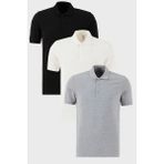 Buratti Pamuklu Regular Fit Düğmeli Polo Yaka 3'lü Paket T Shirt Erkek T Shirt 5902127S3 - Siyah - Gri Melanj - Beyaz