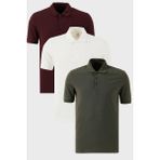 Buratti Pamuklu Regular Fit Düğmeli Polo Yaka 3'lü Paket T Shirt Erkek T SHİRT 5902127S3 - XL - Beyaz - Bordo