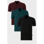 Buratti Pamuklu Regular Fit Düğmeli Polo Yaka 3'lü Paket T Shirt Erkek T Shirt 5902127S3 - Yeşil - Bordo