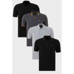 Buratti Pamuklu Regular Fit Düğmeli Polo Yaka 4'lü Paket T Shirt Erkek T Shirt 590211827S4 - Siyah - Antrasit - Gri - XL