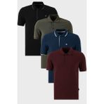 Buratti Pamuklu Regular Fit Düğmeli Polo Yaka 4'lü Paket T Shirt Erkek T Shirt 590211827S4 - Siyah - Vişne