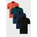 Buratti Pamuklu Regular Fit Düğmeli Polo Yaka 4'lü Paket T Shirt Erkek T Shirt 5902127S4 - Saks - Siyah - Yeşil