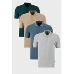 Buratti Pamuklu Regular Fit Düğmeli Polo Yaka 4'lü Paket T Shirt Erkek T Shirt 5902127S4 - Vizon - Yeşil - 2XL