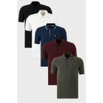 Buratti Pamuklu Regular Fit Düğmeli Polo Yaka 5'li Paket T Shirt Erkek T Shirt 590211827S5 - Beyaz - Siyah - Lacivert - Bordo - Haki