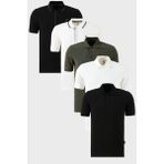 Buratti Pamuklu Regular Fit Düğmeli Polo Yaka 5'li Paket T Shirt Erkek T Shirt 590211827S5 - Siyah - Beyaz - Haki - XL