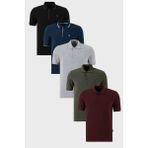 Buratti Pamuklu Regular Fit Düğmeli Polo Yaka 5'li Paket T Shirt Erkek T Shirt 590211827S5 - Siyah - Haki - Gri Melanj