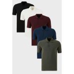 Buratti Pamuklu Regular Fit Düğmeli Polo Yaka 5'li Paket T Shirt Erkek T Shirt 5902127S5 - Siyah - Beyaz - Haki