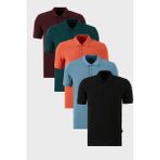 Buratti Pamuklu Regular Fit Düğmeli Polo Yaka 5'li Paket T Shirt Erkek T Shirt 5902127S5 - Siyah - Vişne