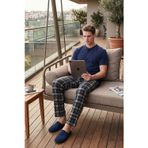 Buratti Pamuklu Regular Fit Kareli Kısa Kollu Erkek Pijama Takımı 6096860 LACİVERT-YEŞİL
