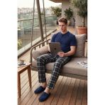 Buratti Pamuklu Regular Fit Kareli Kısa Kollu Pijama Takımı Erkek Pijama Takımı 6096860 - Lacivert - Yeşil