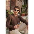Buratti Pamuklu Regular Fit V Yaka Kazak Erkek Kazak 456202 V - Kahve - XL