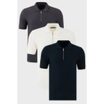 Buratti Pamuklu Regular Fit Yarım Fermuarlı 3'lü Paket Polo Yaka T Shirt Erkek Polo Yaka T Shirt 5902434S3 - 2XL - Mavi - Gri - Ekru