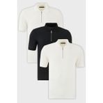 Buratti Pamuklu Regular Fit Yarım Fermuarlı 3'lü Paket Polo Yaka T Shirt Erkek Polo Yaka T Shirt 5902434S3 - Ekru - Ekru - Siyah - XL