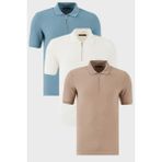 Buratti Pamuklu Regular Fit Yarım Fermuarlı 3'lü Paket Polo Yaka T Shirt Erkek Polo Yaka T Shirt 5902434S3 - Ekru - Mavi - XL